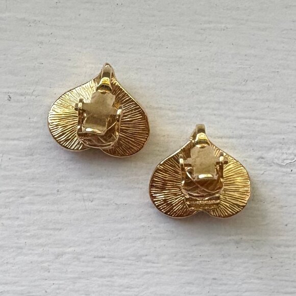 Cream Enamel Goldtone Heart Clip-On Earrings - Picture 5 of 8